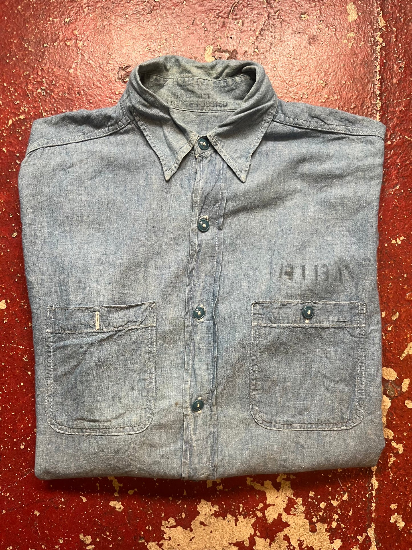 WW2 Stencil Chambray Long Sleeve Shirt