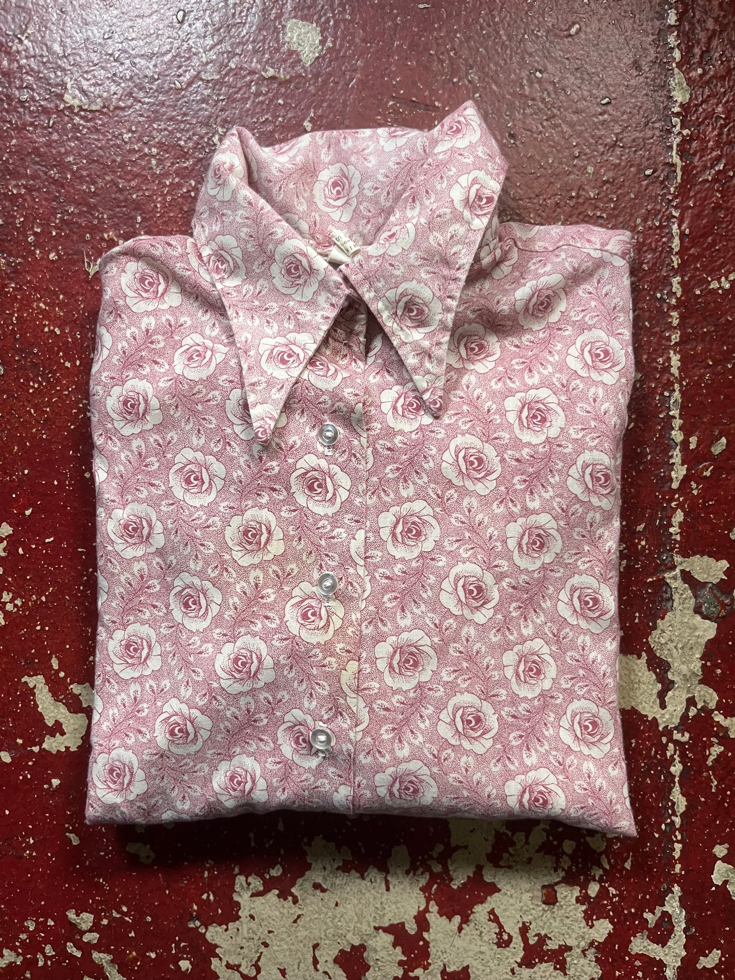 70s Pink Roses Long Sleeve Shirt