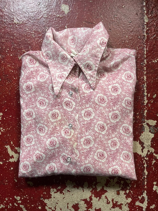 70s Pink Roses Long Sleeve Shirt
