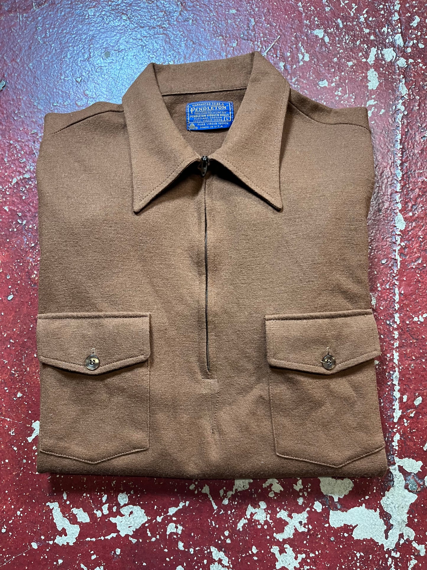 60s/70s Pendleton Brown Quarter Zip Up Long Sleeve Shirt
