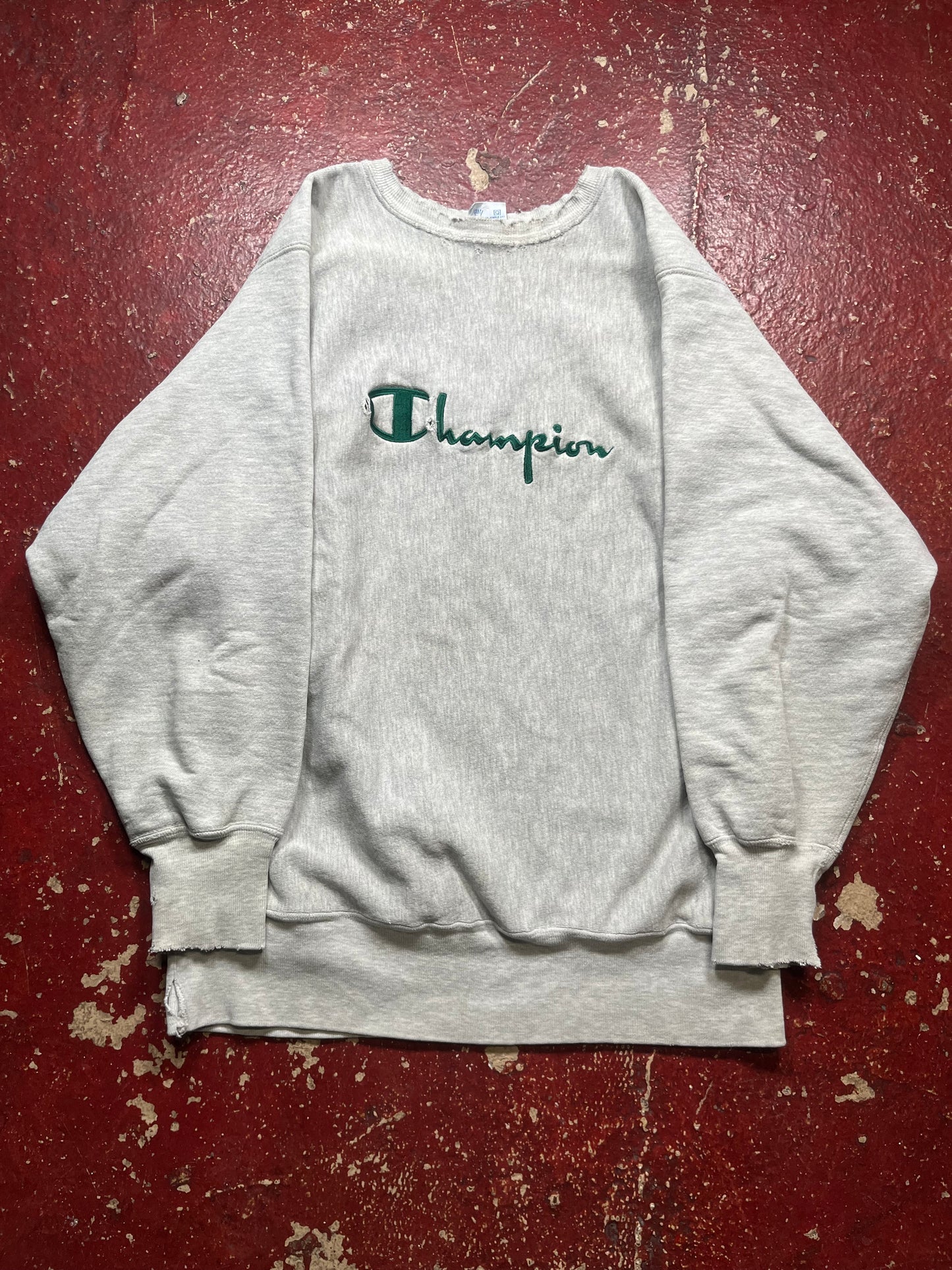 90s Champion Reverse Weave Green Spellout Crewneck