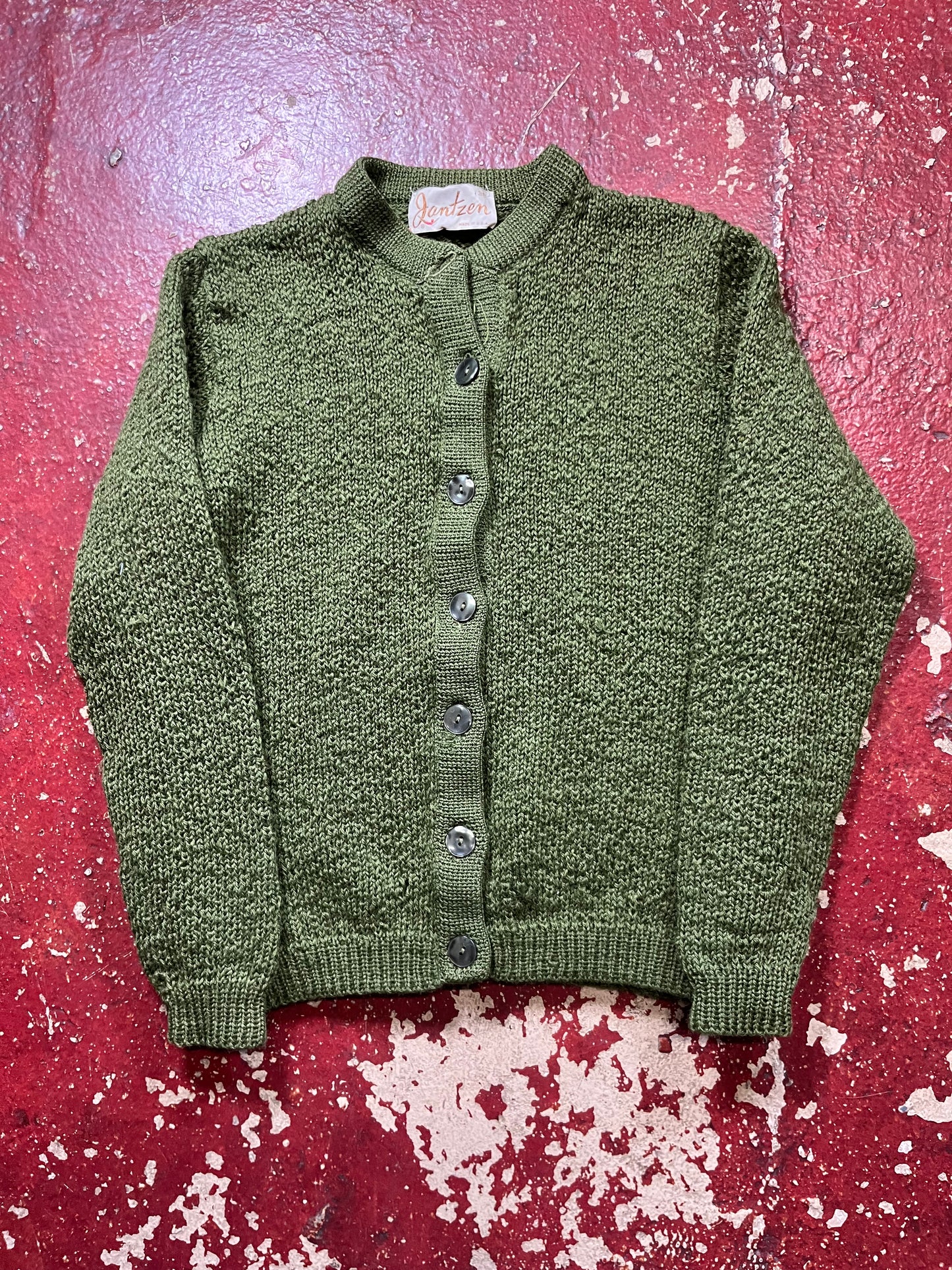 60s Jantzen Green Full Button Up Cardigan