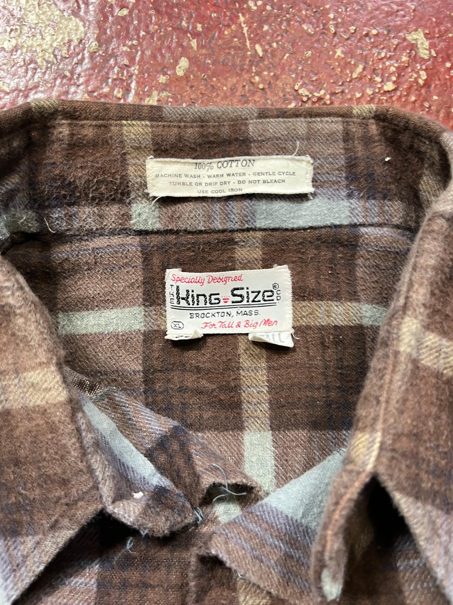 60s King Size Brown & Blue Flannel