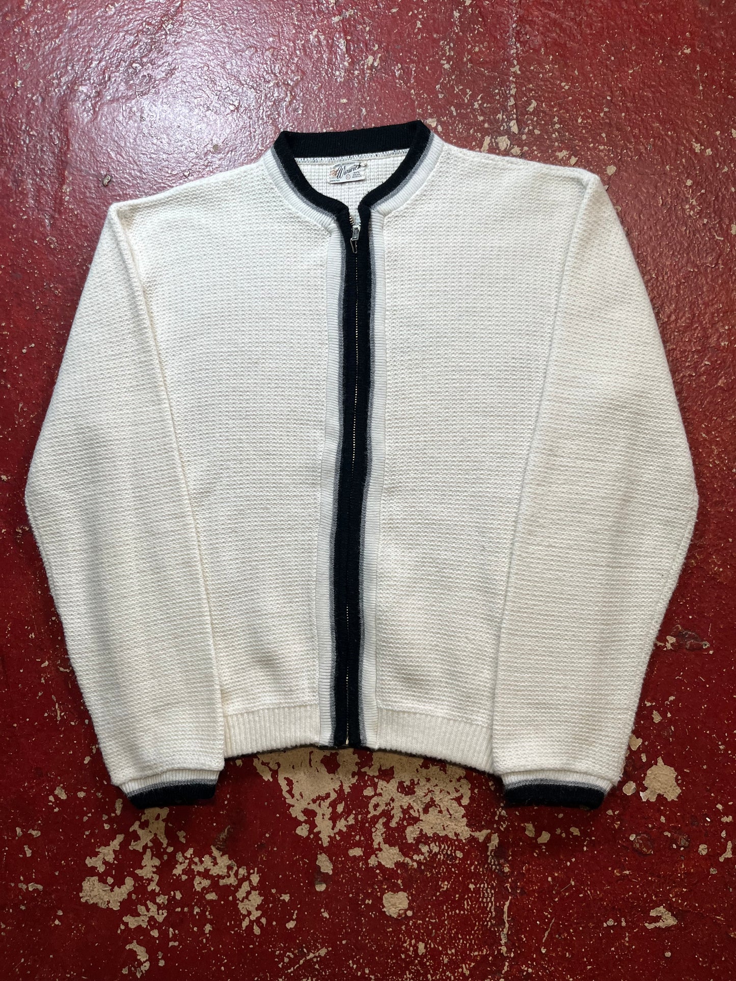 50s/60s Warwick White & Black Full Zip Up Sweater