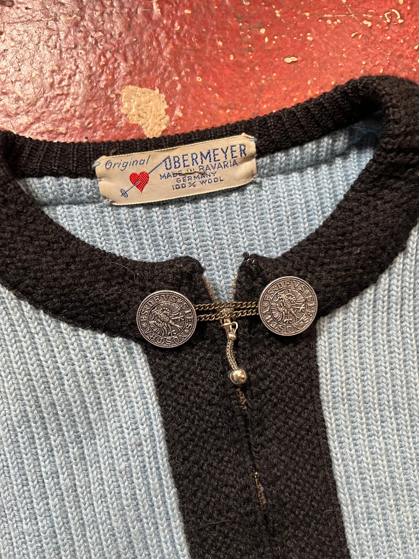 50s Ubermeyer Blue Full Zip Sweater
