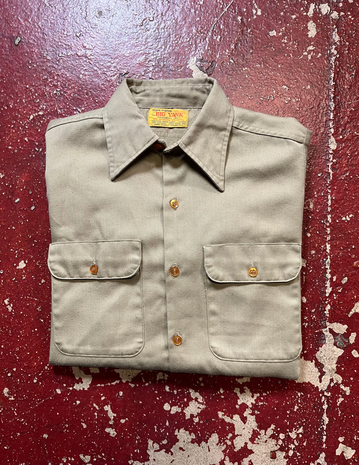 60s/70s Big Yank Khaki Long Sleeve Button Up Shirt
