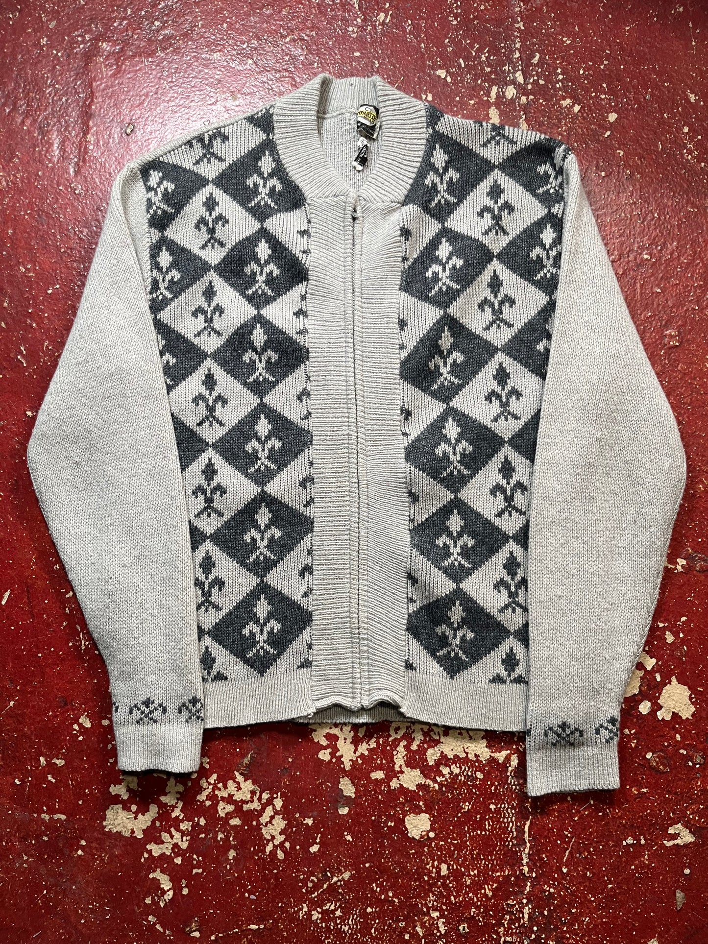 50s/60s Welgrume Crosses Full Zip Up Sweater