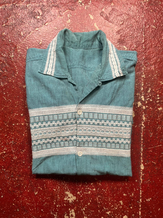 60s Blue Hawaiian Loop Collar Shirt