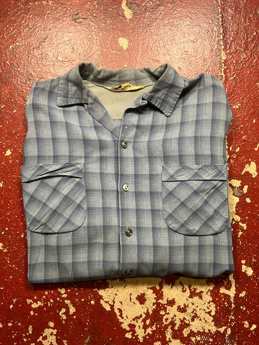 50s Sportsman Gabardine Shadow Plaid Long Sleeve Shirt