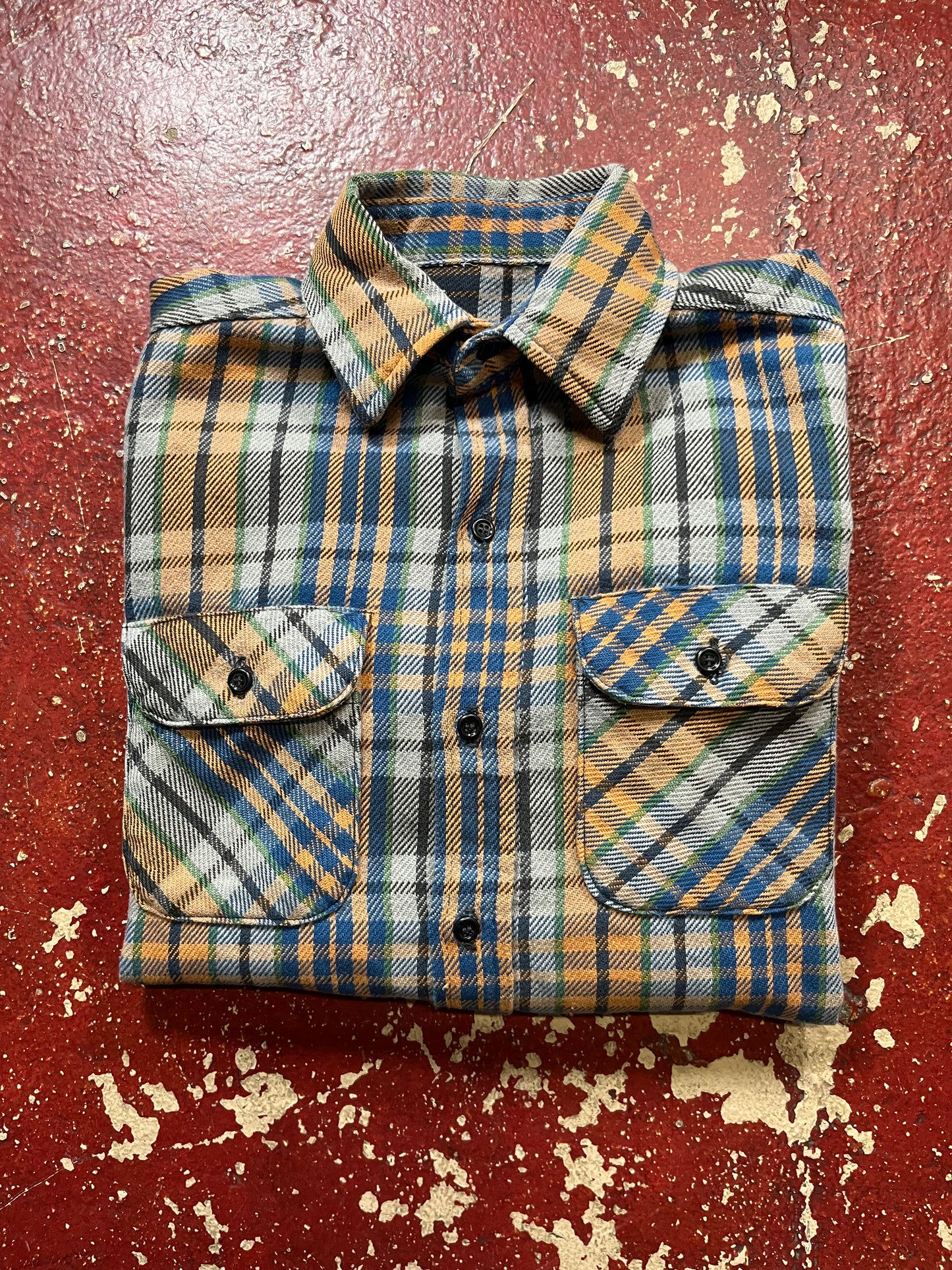 70s Orange & Grey Cotton Flannel