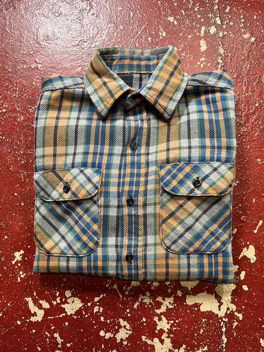70s Orange & Grey Cotton Flannel
