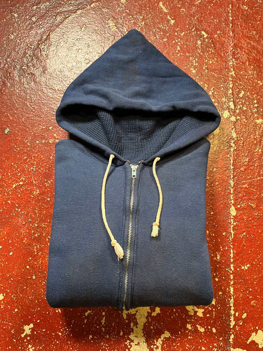 60s Thermal Lined Zip Up Blue Hoodie