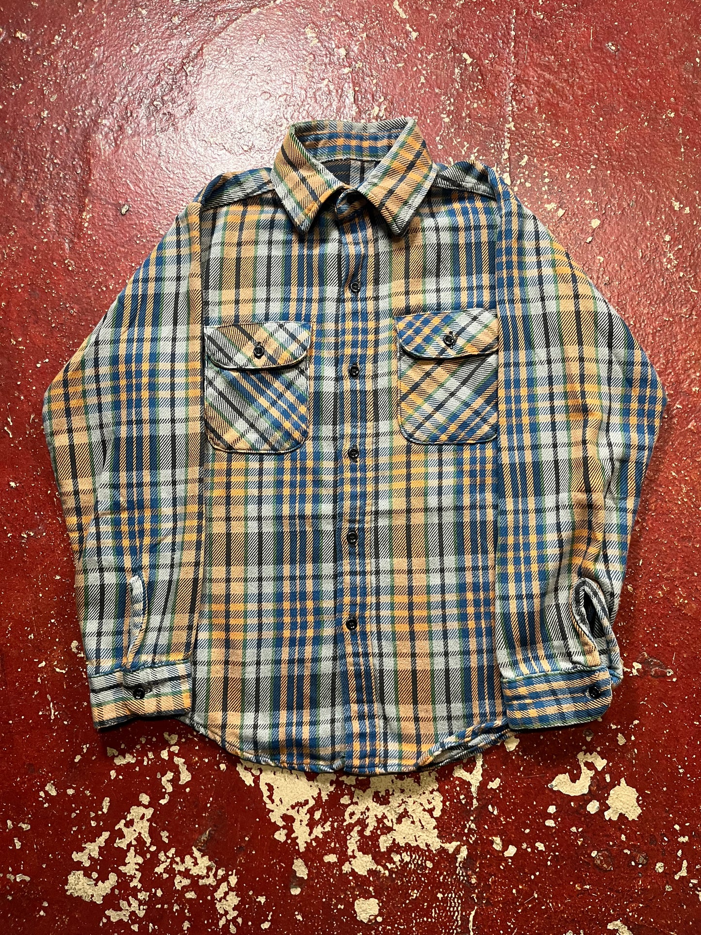 70s Orange & Grey Cotton Flannel
