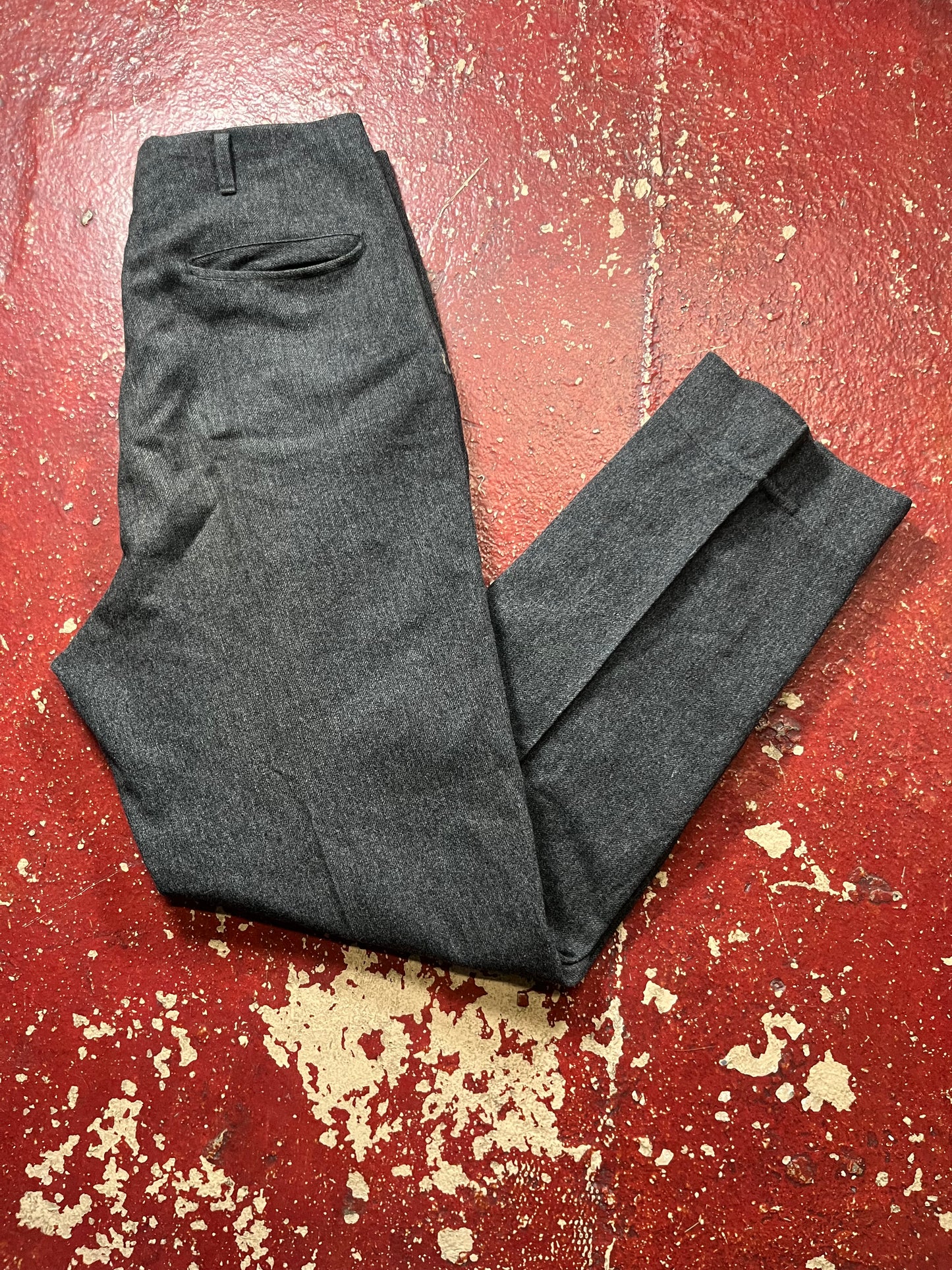 50s Drop Loop Black Wool Pants