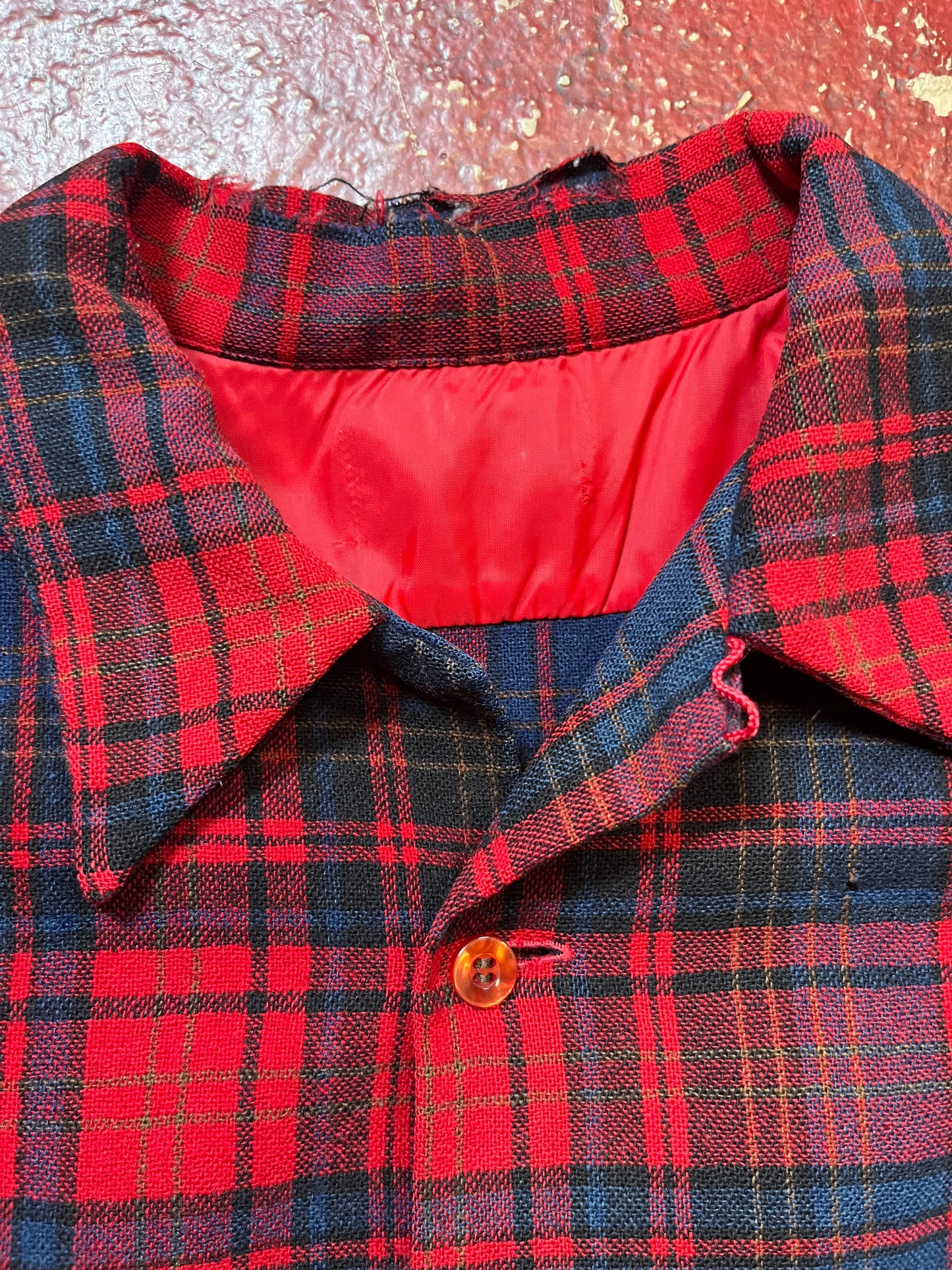 60s Blue & Red Loop Collar Long Sleeve Shirt