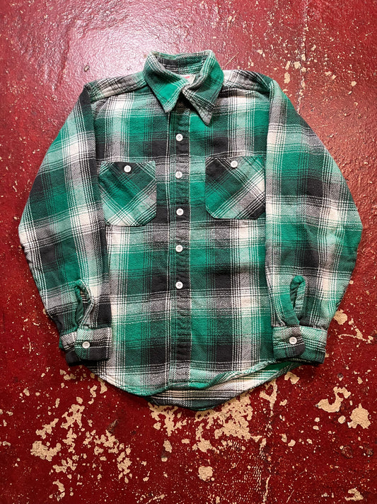 50s/60s Winter Haven Green & White Flannel