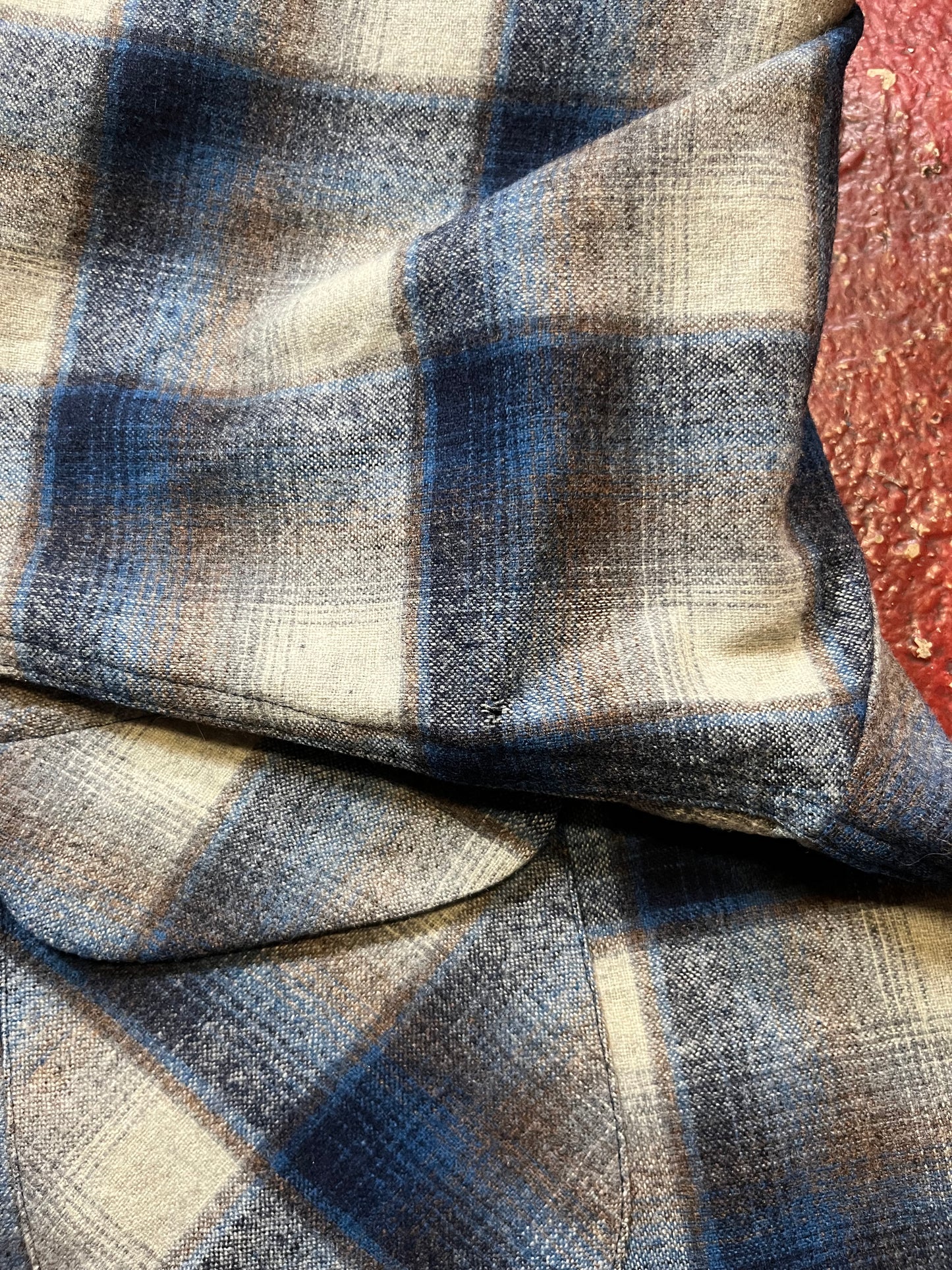 60s Pendleton Blue & Brown Shadow Plaid Long Sleeve Board Shirt