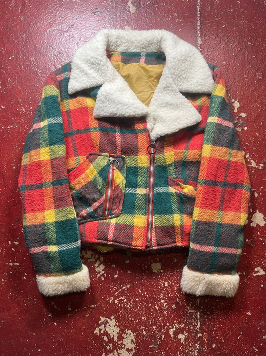 70s Women Sherpa Plaid Jacket