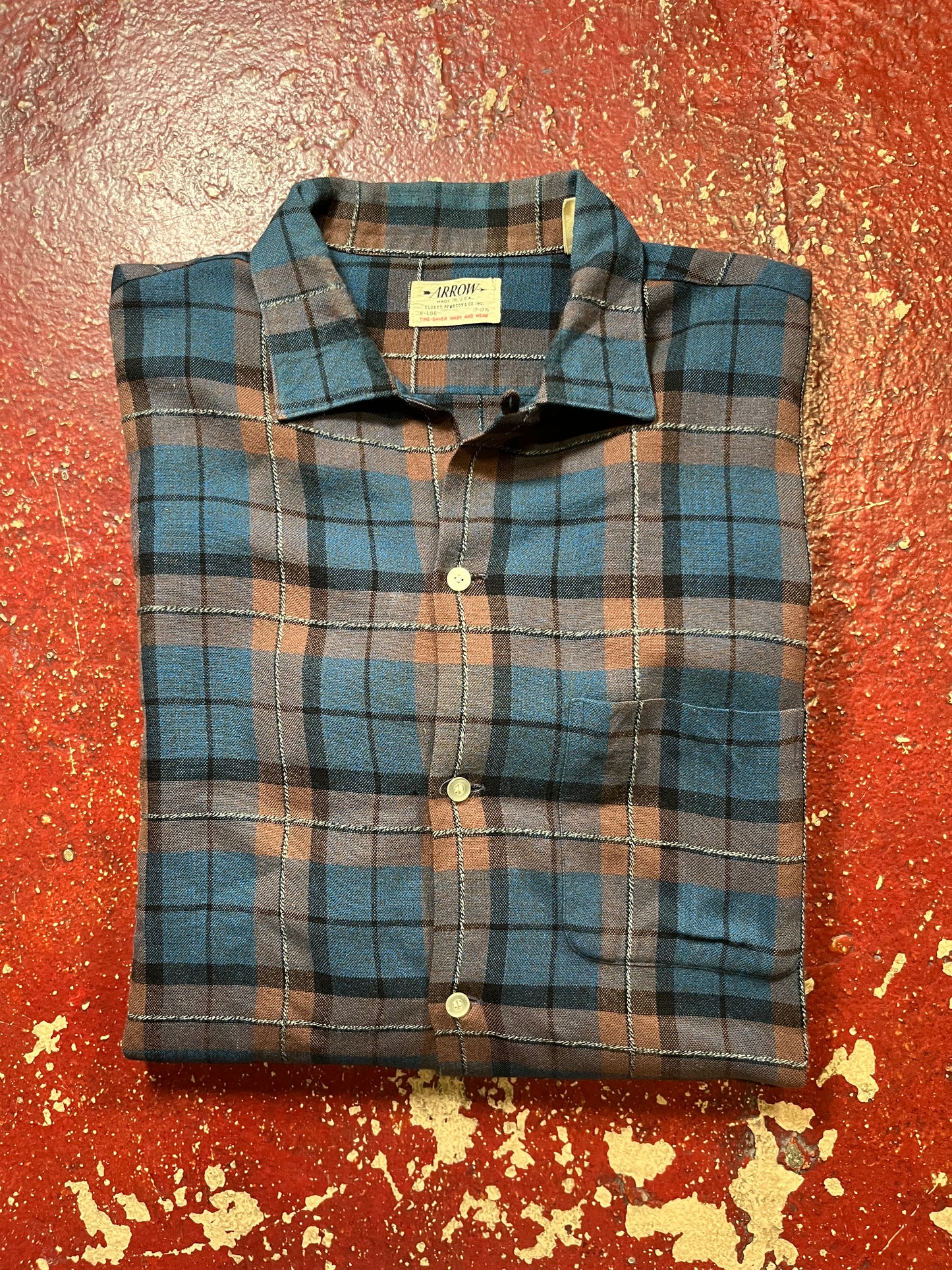 50s Arrow Gabardine Blue & Brown Long Sleeve Shirt