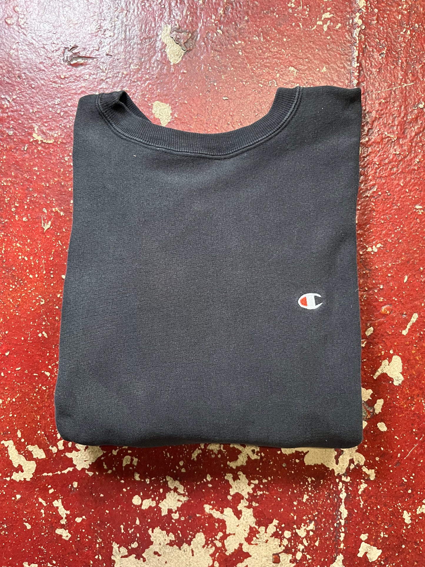 90s Champion Reverse Weave Logo Black Crewneck