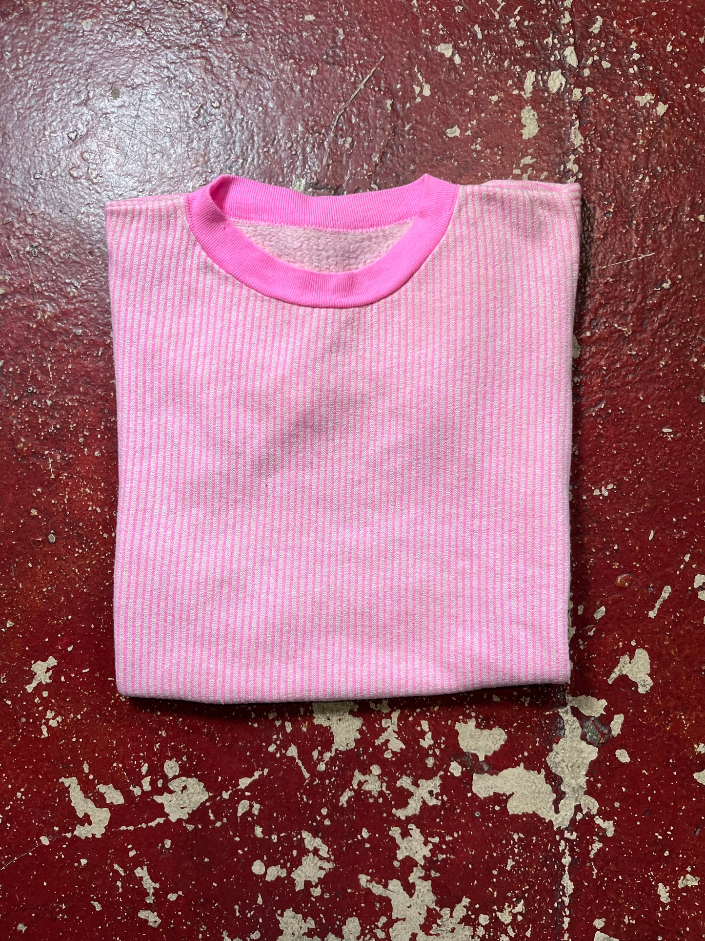 70s Pink Striped Short Sleeve Crewneck