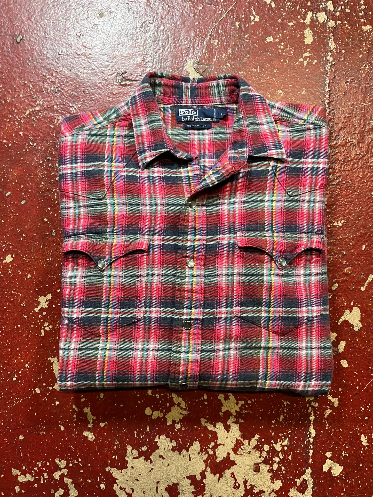 90s Polo Pink & Blue Western Pearl Snap Long Sleeve Shirt