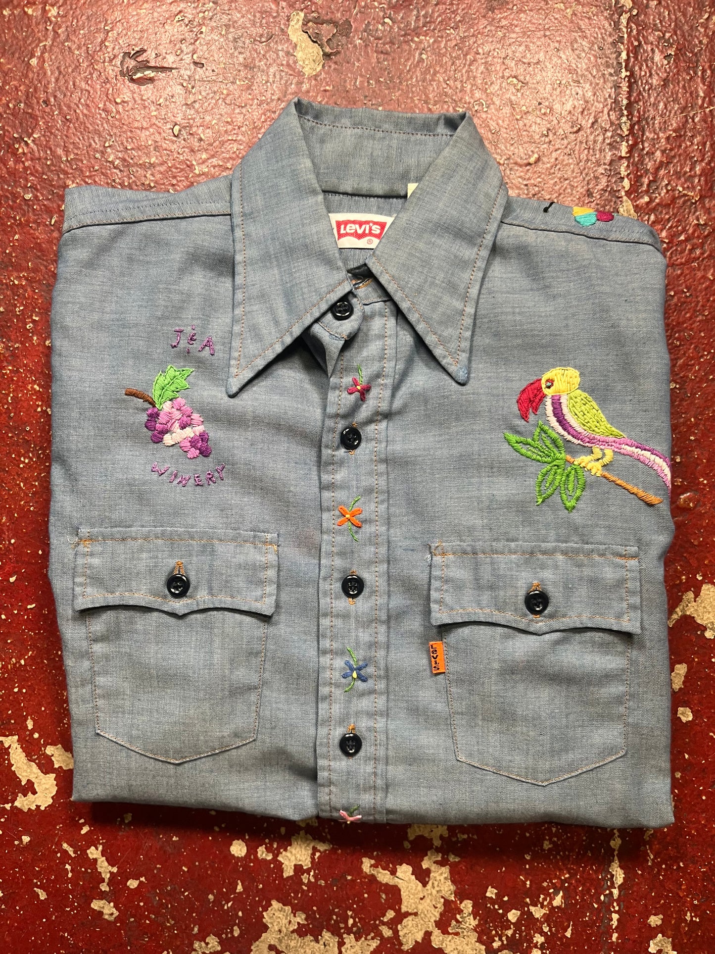 70s Levis Chambray Sunrise Long Sleeve Button Up Shirt