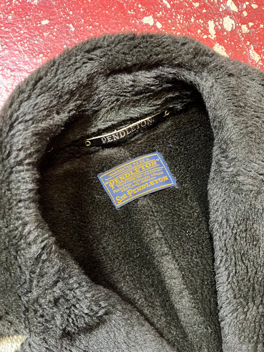 50s Pendleton White & Black Fur Lined Overcoat Jacket