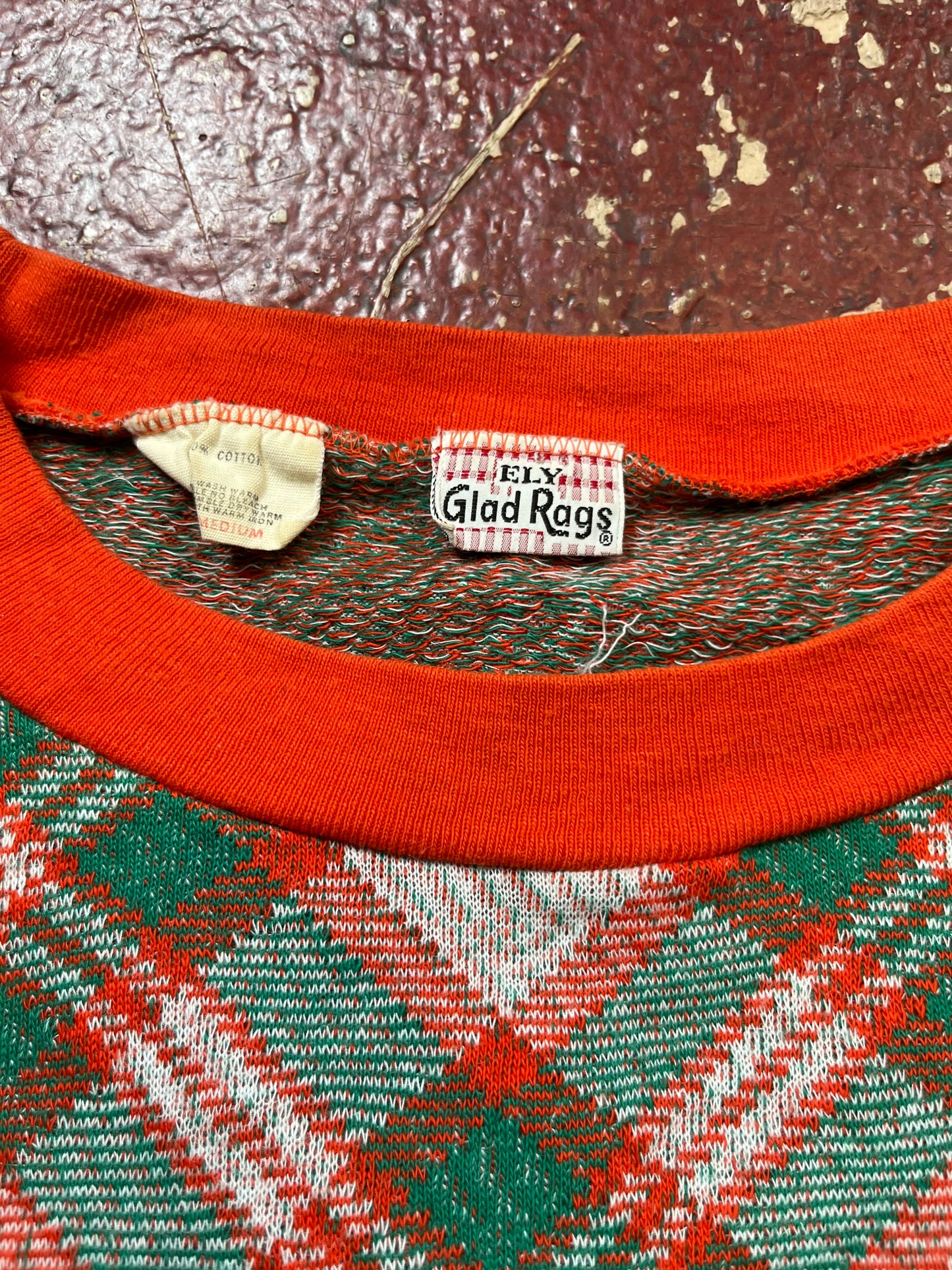 70s Ely Grad Rags Orange & Green Plaid Womens Crewneck