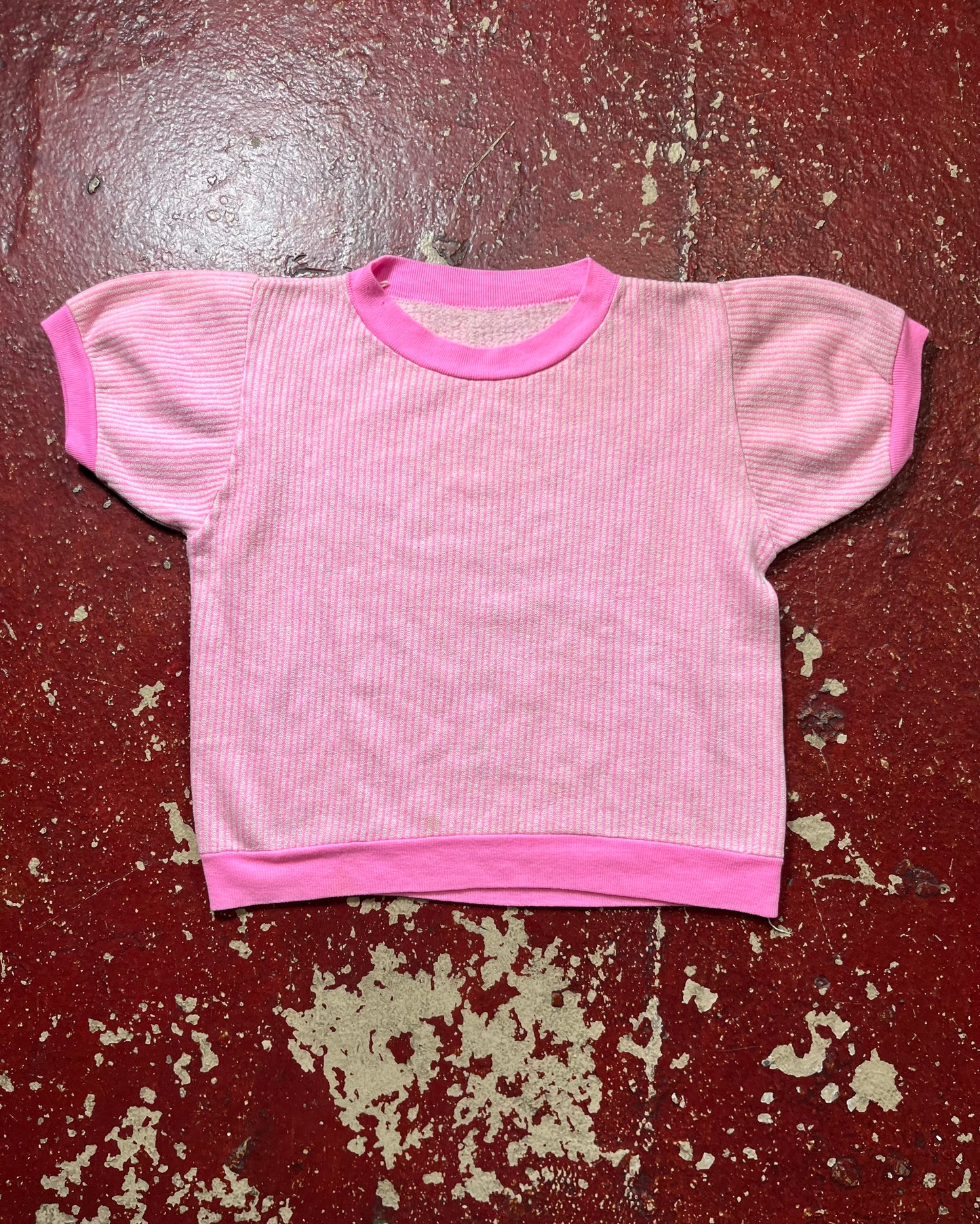 70s Pink Striped Short Sleeve Crewneck