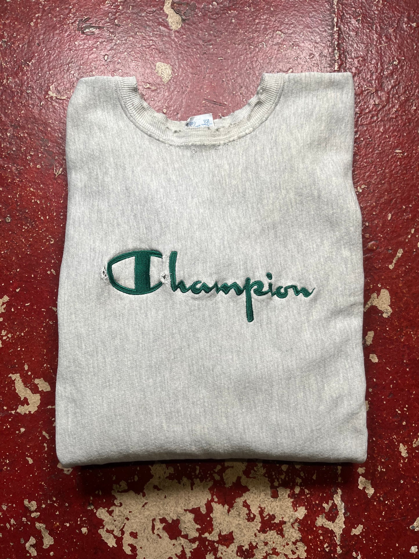 90s Champion Reverse Weave Green Spellout Crewneck