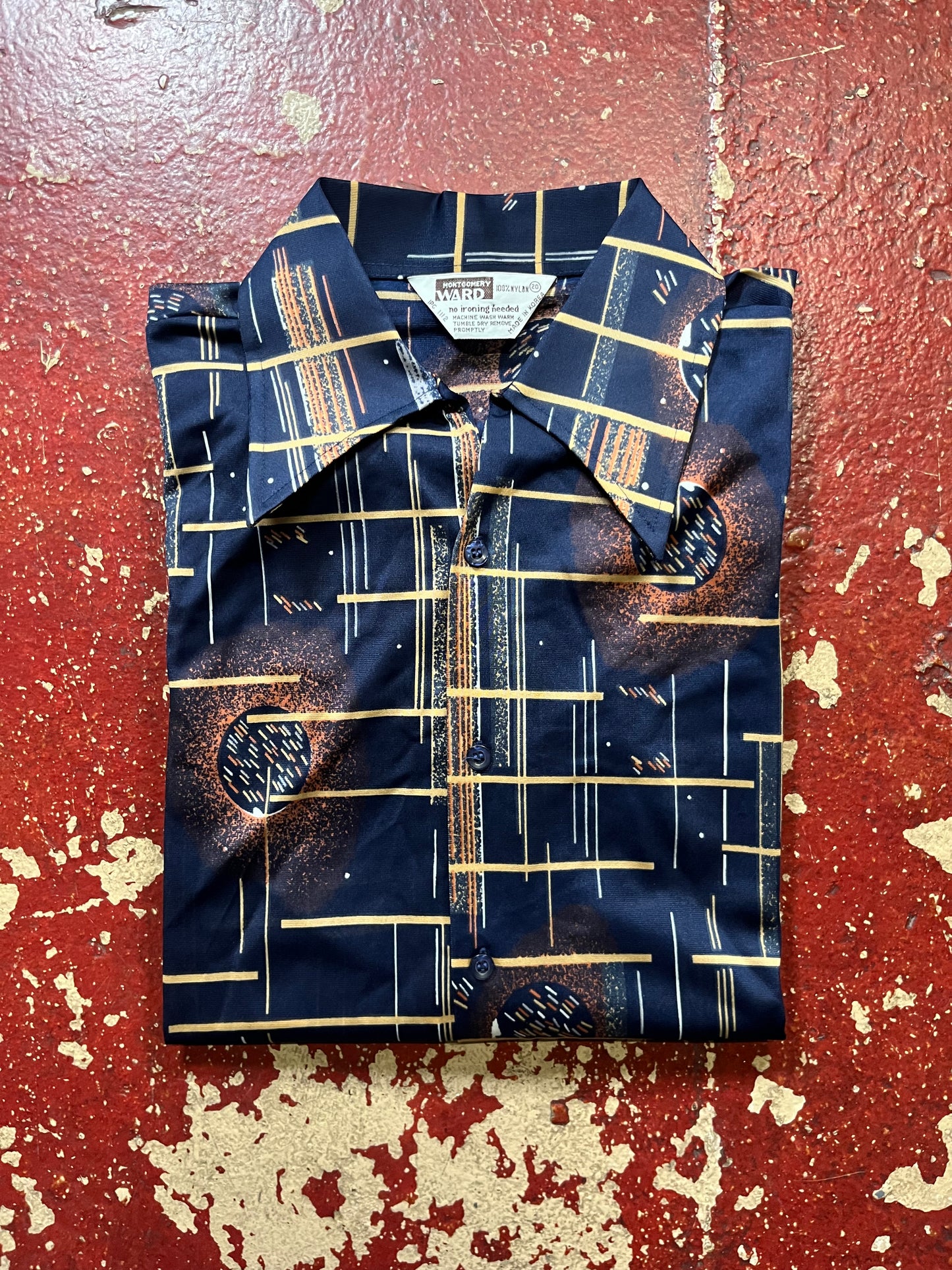 70s Montgomery Ward Blue & Brown Long Sleeve Shirt
