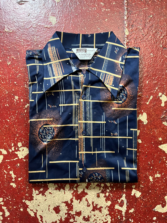 70s Montgomery Ward Blue & Brown Long Sleeve Shirt