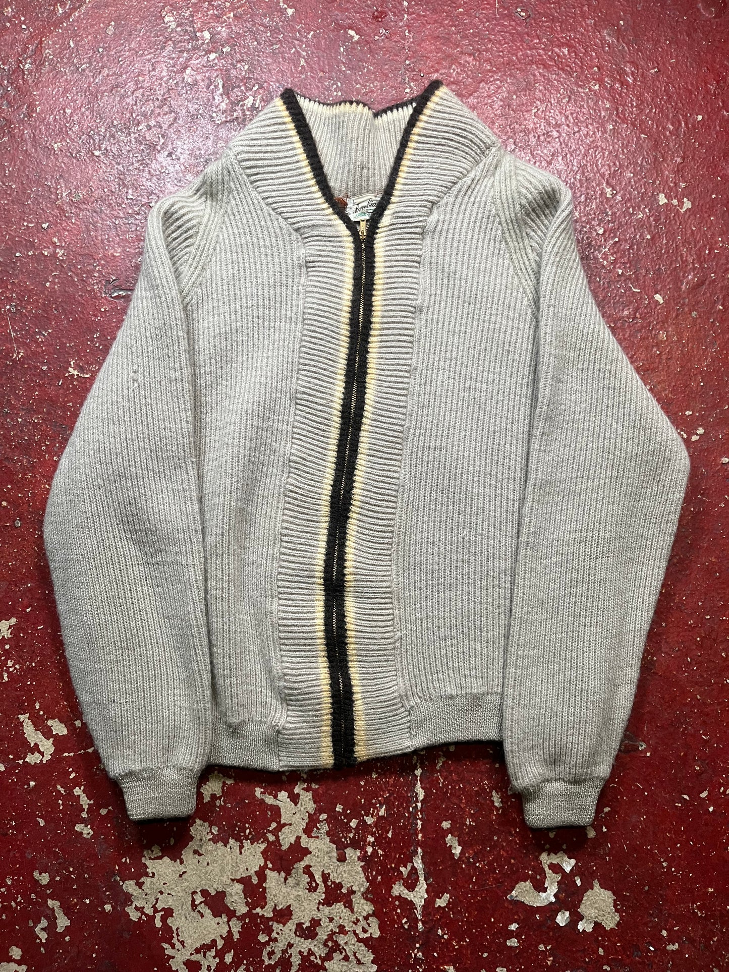 50s Brown Zip Up Sweater