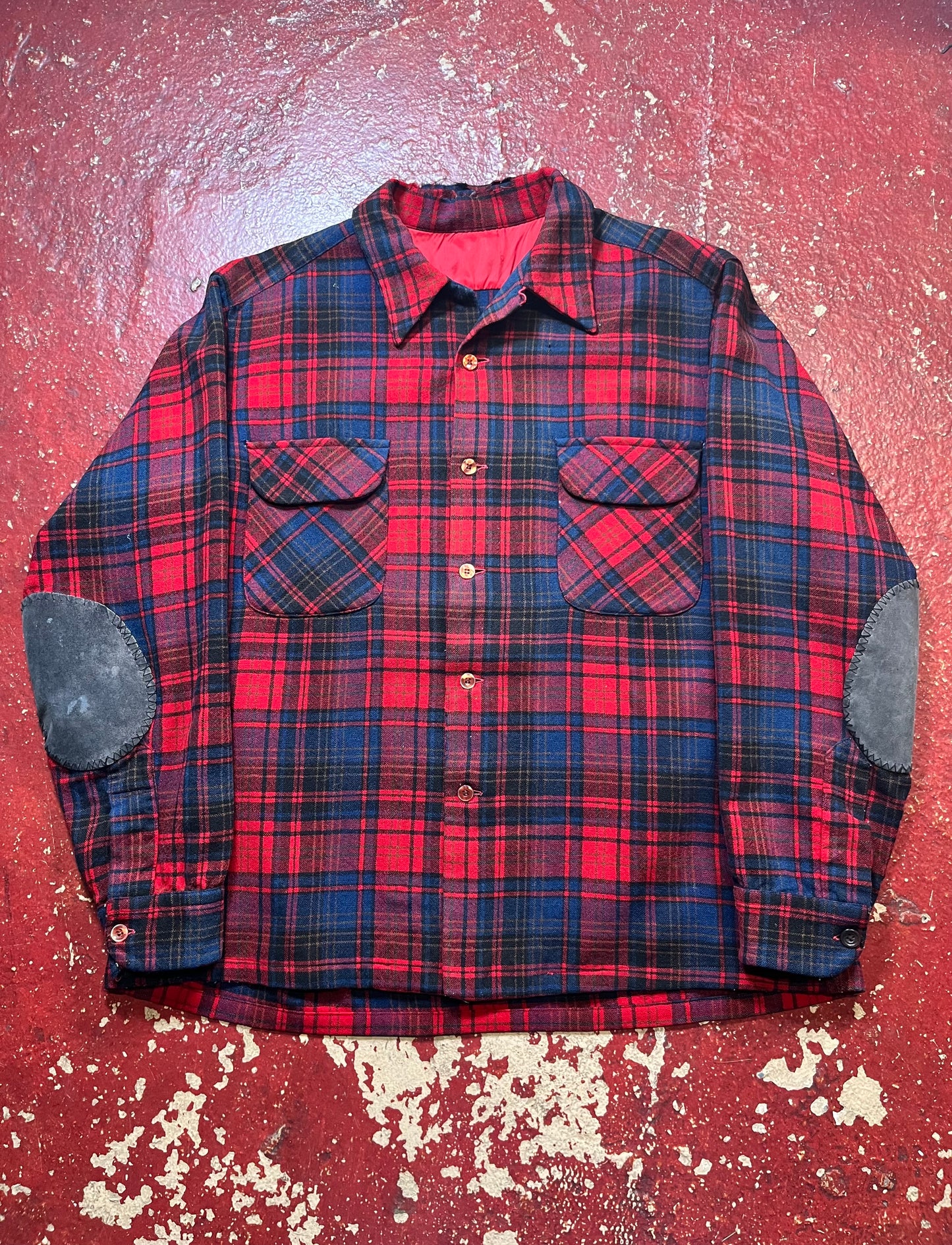 60s Blue & Red Loop Collar Long Sleeve Shirt