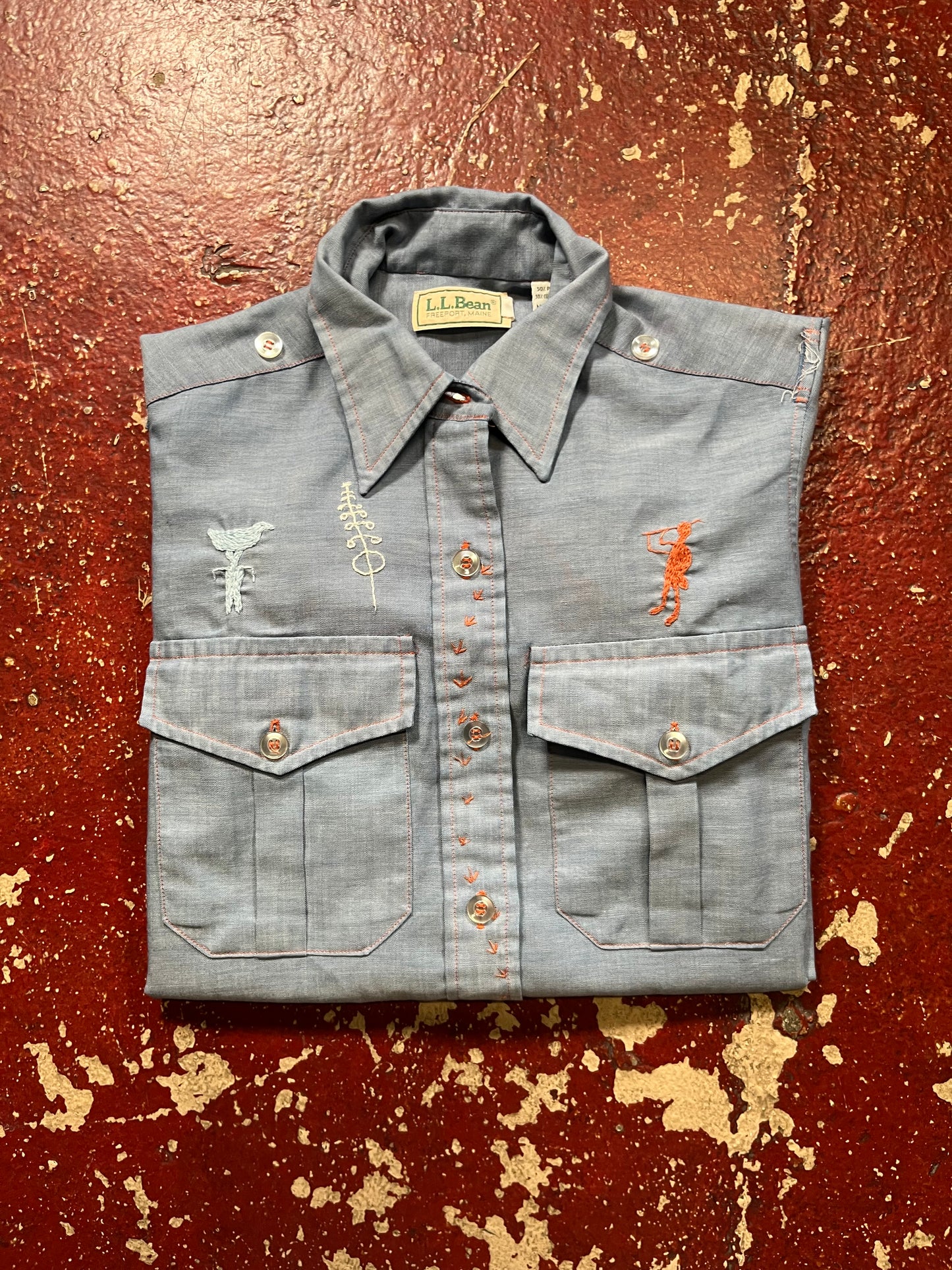 80s/90s LL Bean Cave Drawings Chambray Long Sleeve Shirt