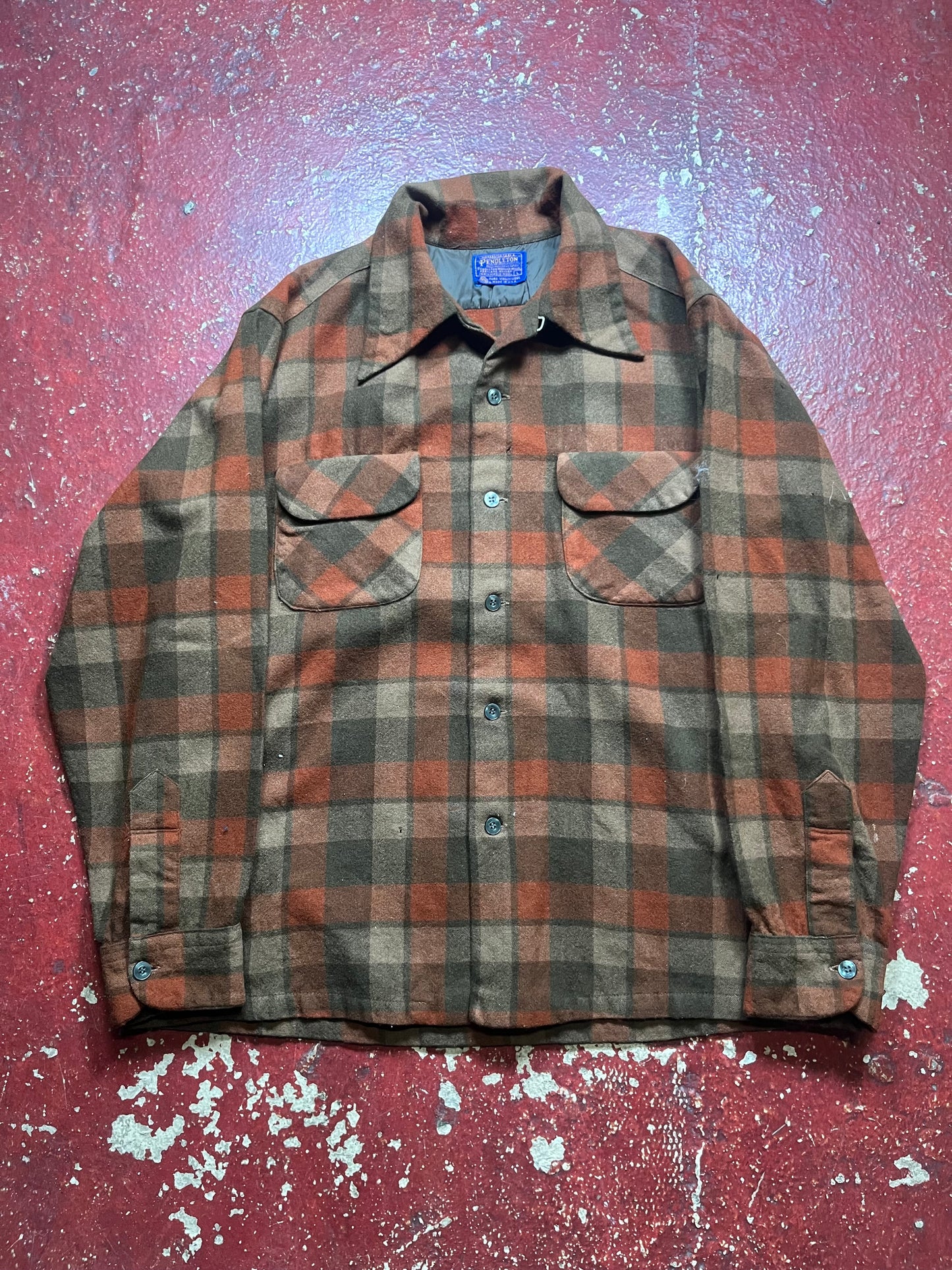 60s Pendleton Brown & Orange Loop Collar Flannel