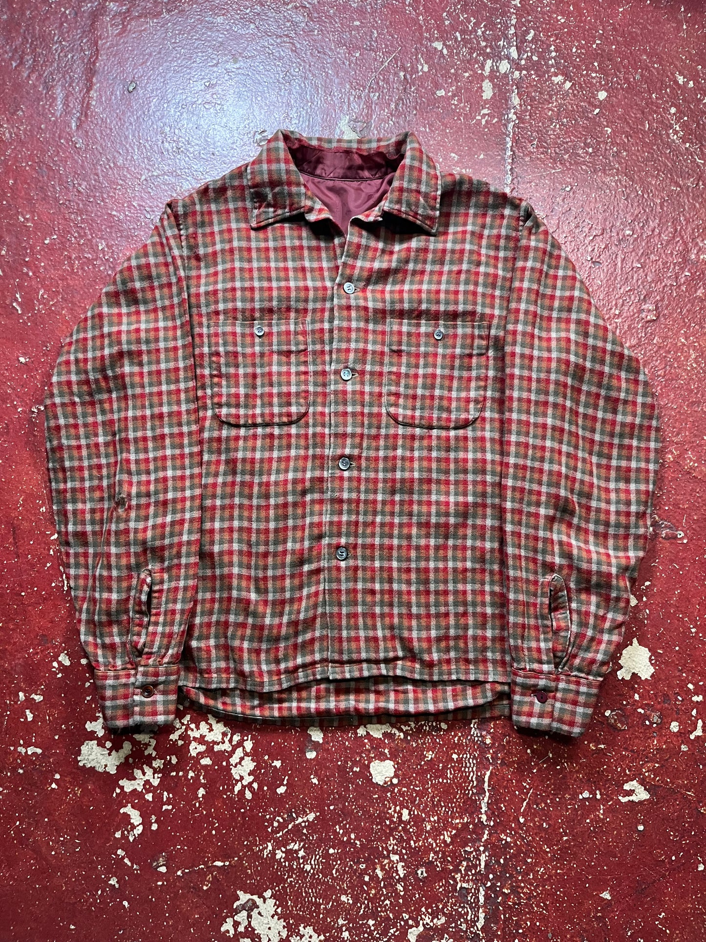 60s Orange & Red Loop Collar Flannel