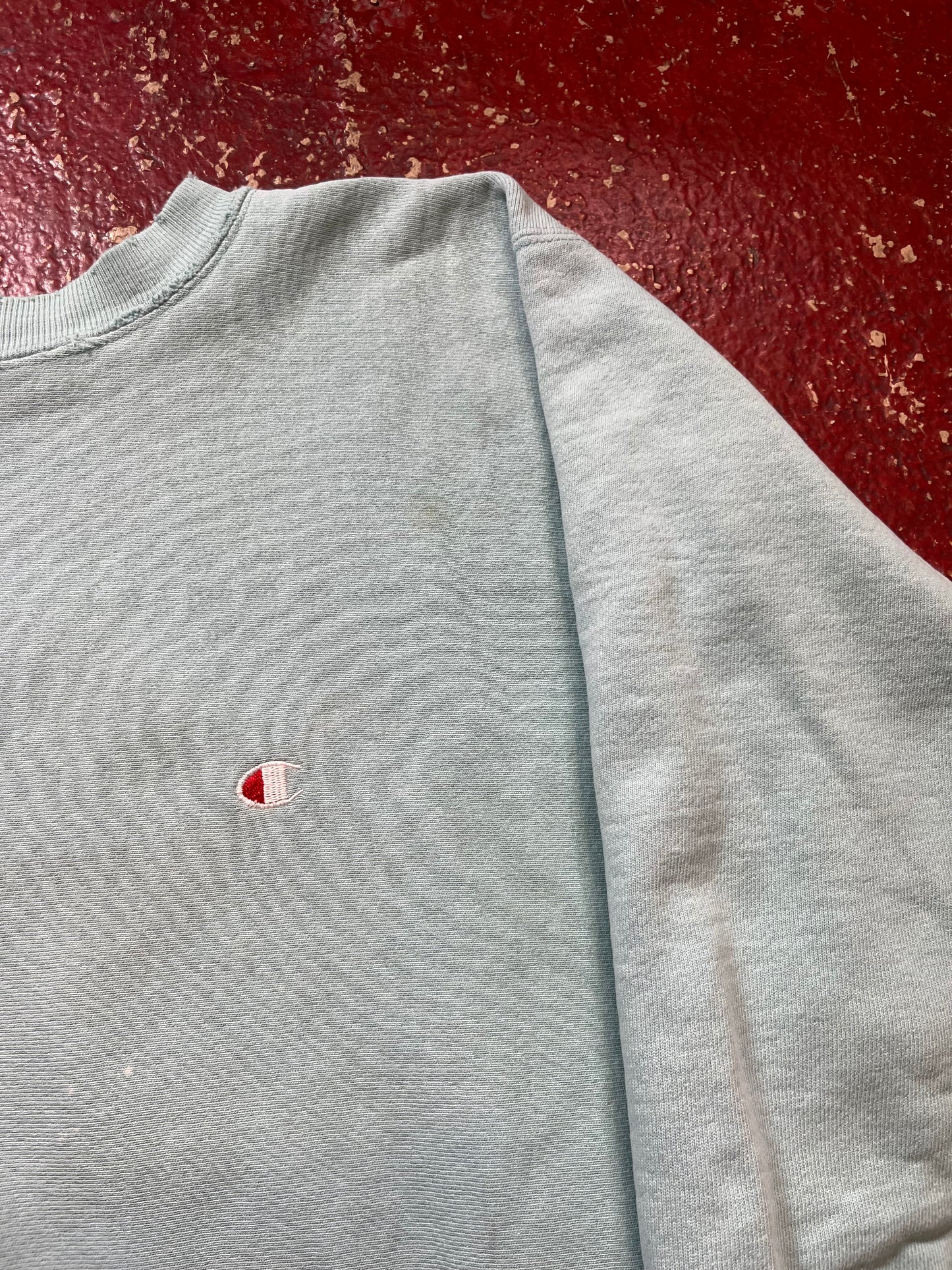 90s Champion Reverse Weave Teal Logo Crewneck