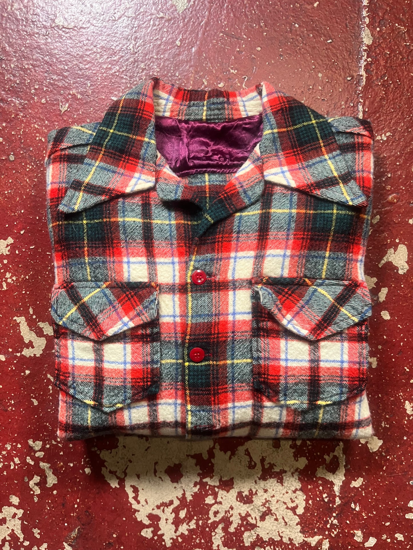 60s Wool Red & Green Flannel