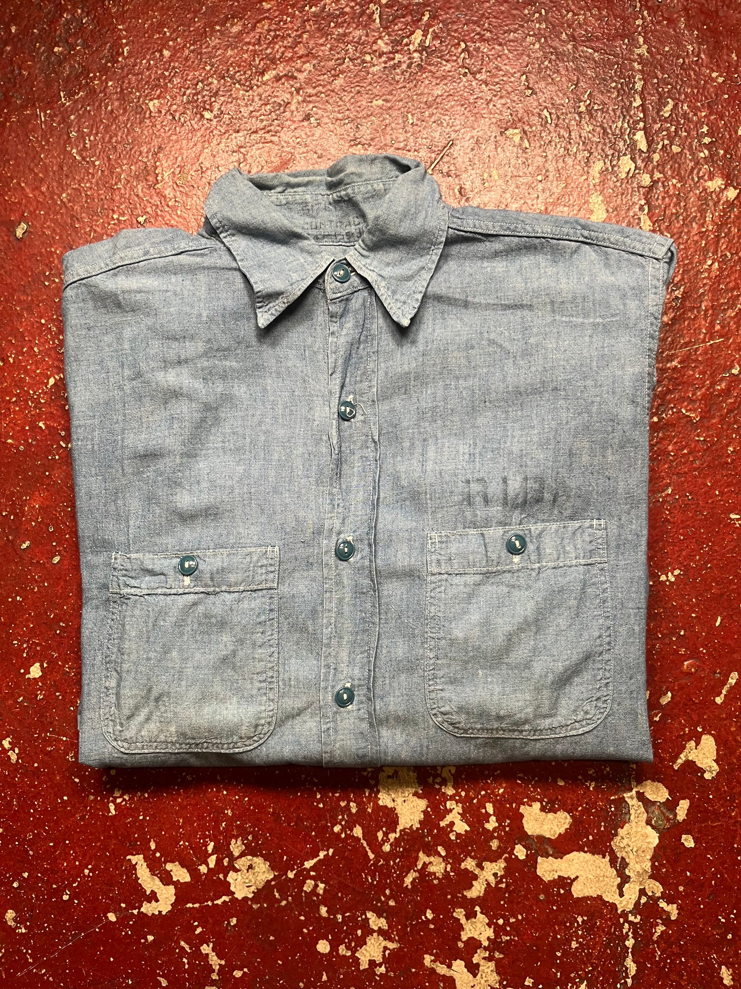 WW2 Stencil Chambray Long Sleeve Shirt