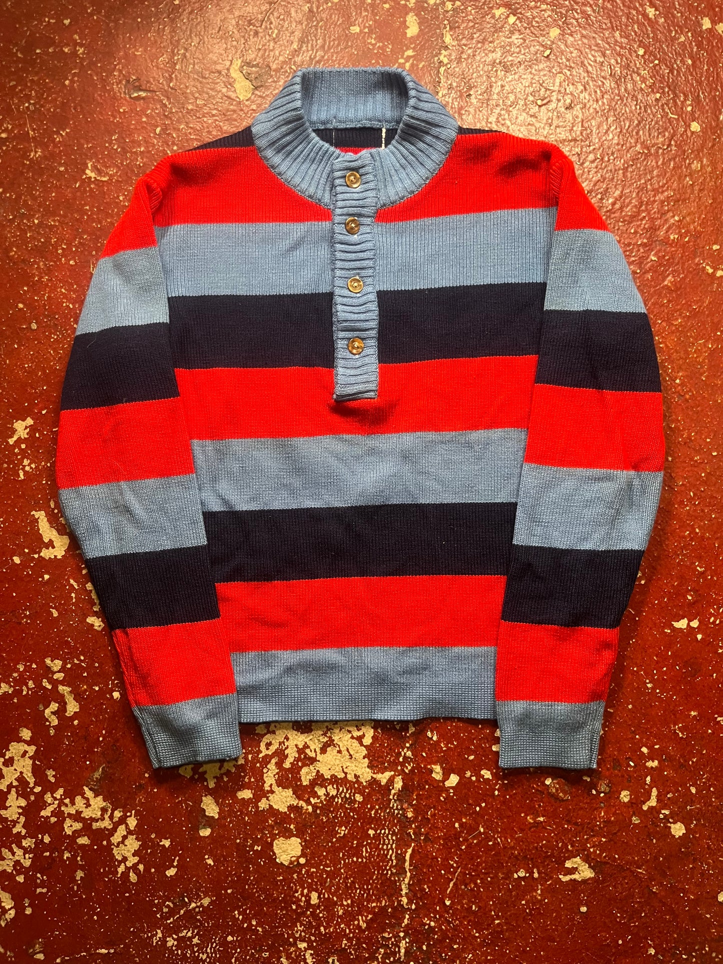 70s Striped Quarter Button Up Sweater