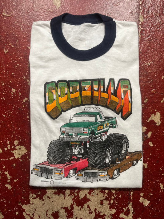 80s Godzilla Monster Truck Ringer Tee
