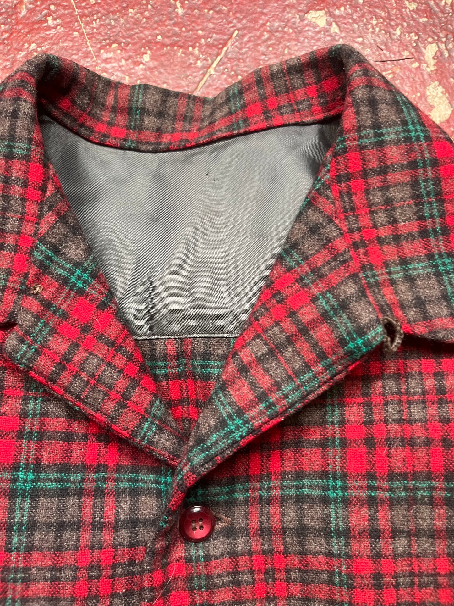 60s Green & Red Wool Looper Collar Flannel