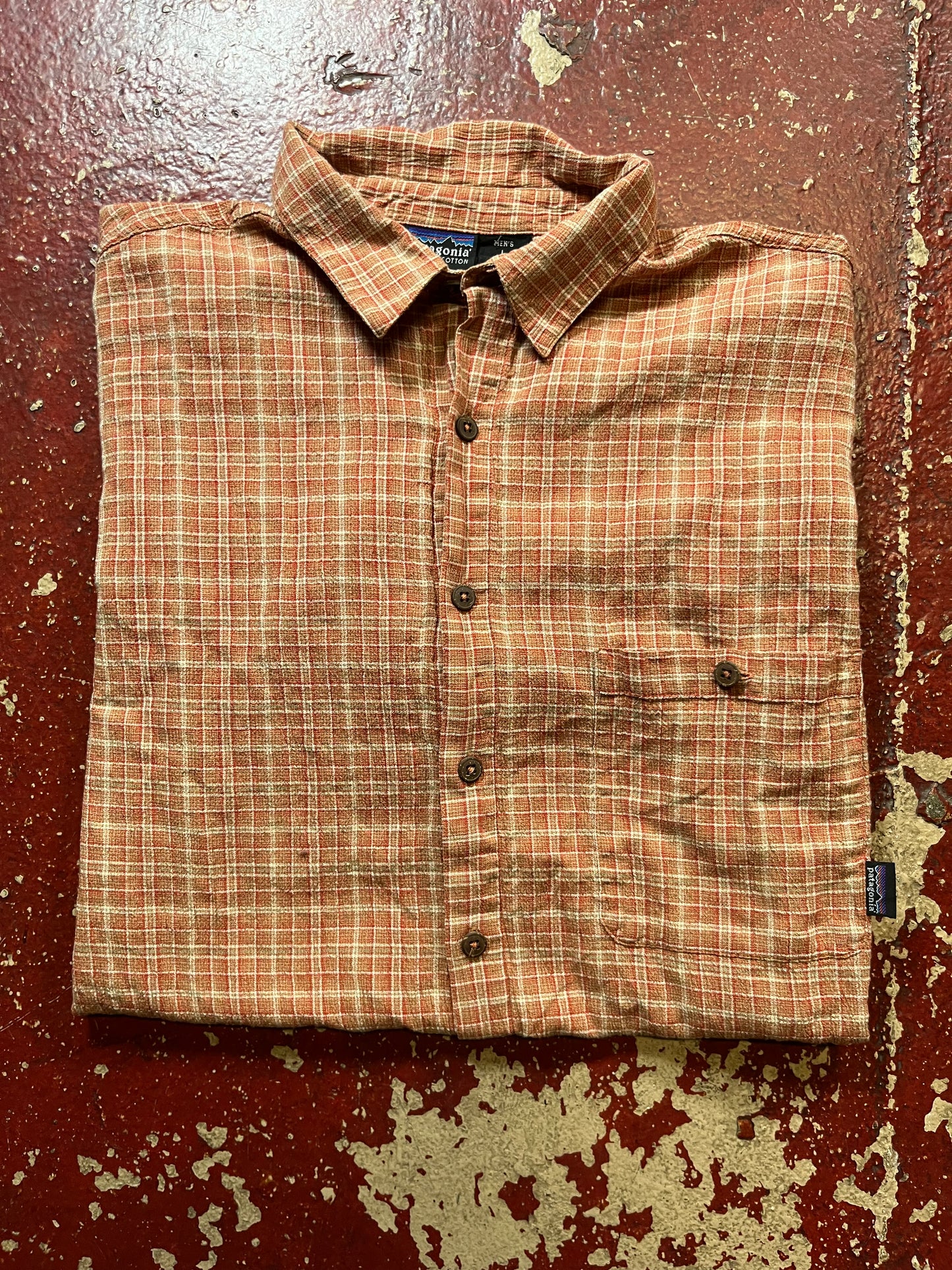 90s Patagonia Woven Orange Short Sleeve Button Up Shirt