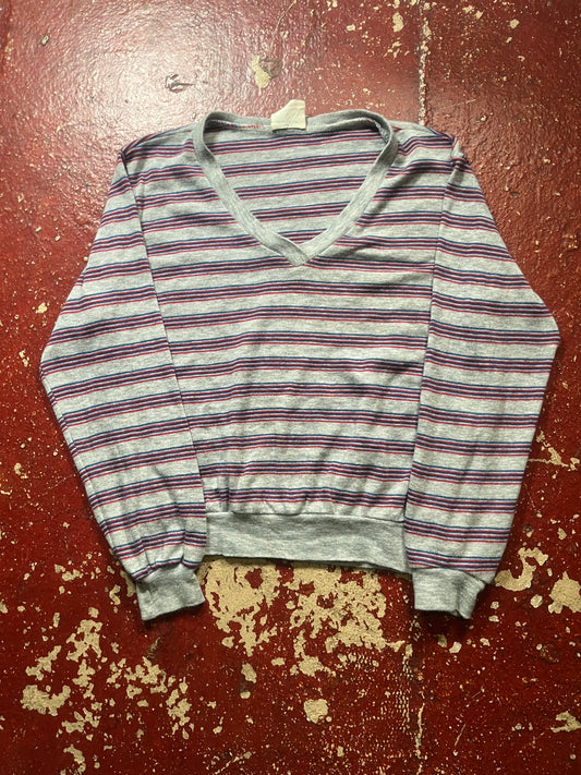 70s/80s Striped V-Neck Sweater