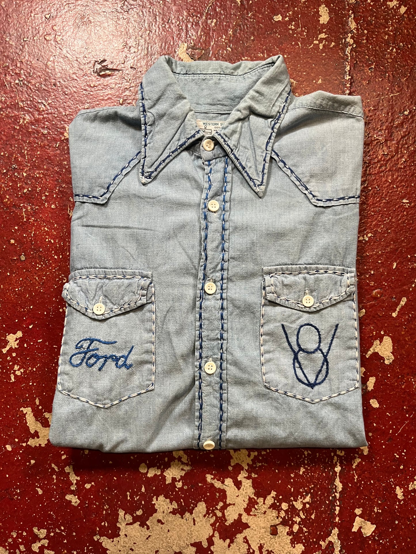 70s Ford V8 Chambray Long Sleeve Shirt