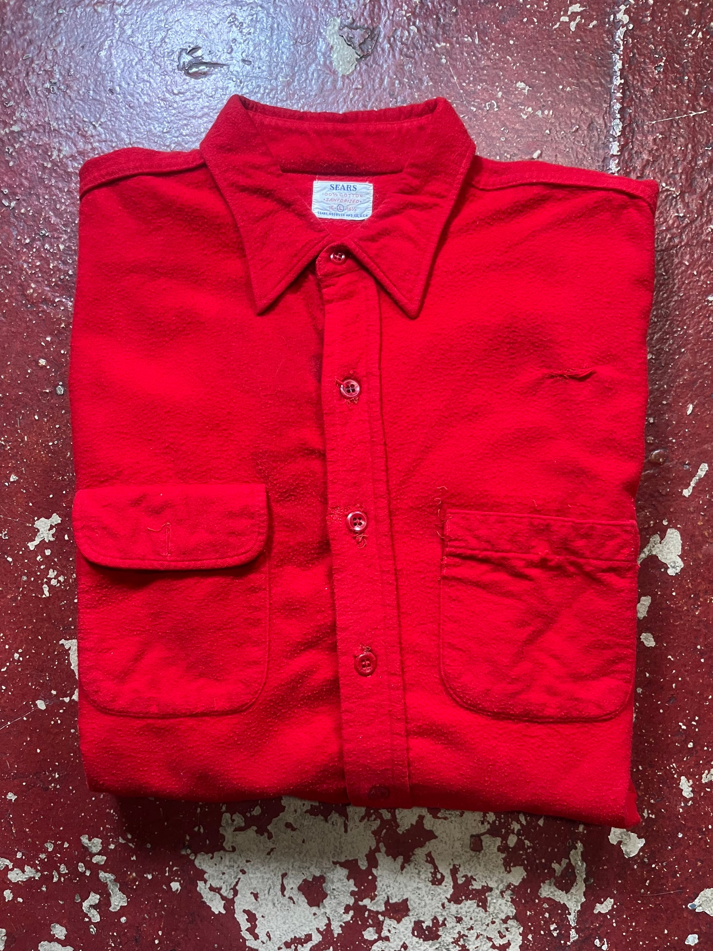 50s/60s Sears Red Cotton Long Sleeve Shirt