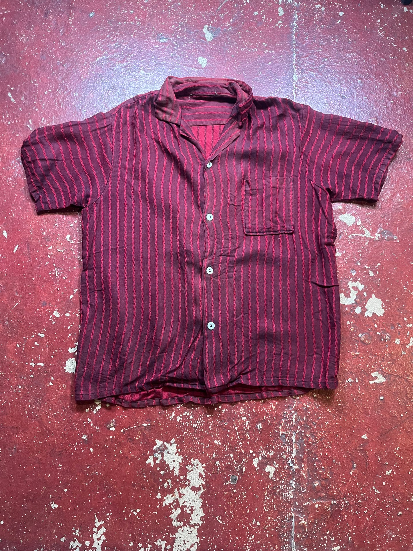 50s/60s Red Gabardine Short Sleeve Button Up Shirt