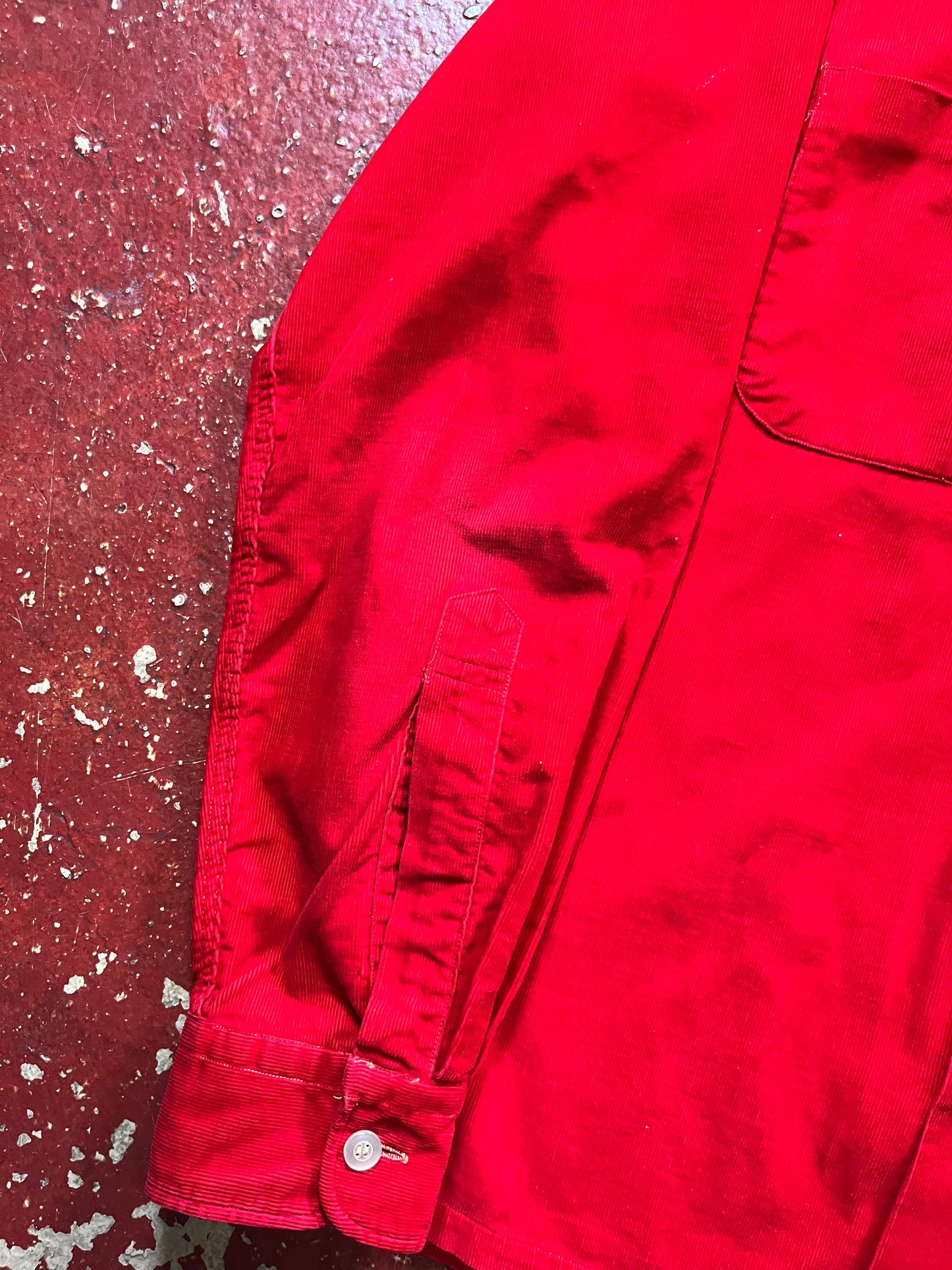60s Gimbels Red Corduroy Loop Collar Long Sleeve Shirt